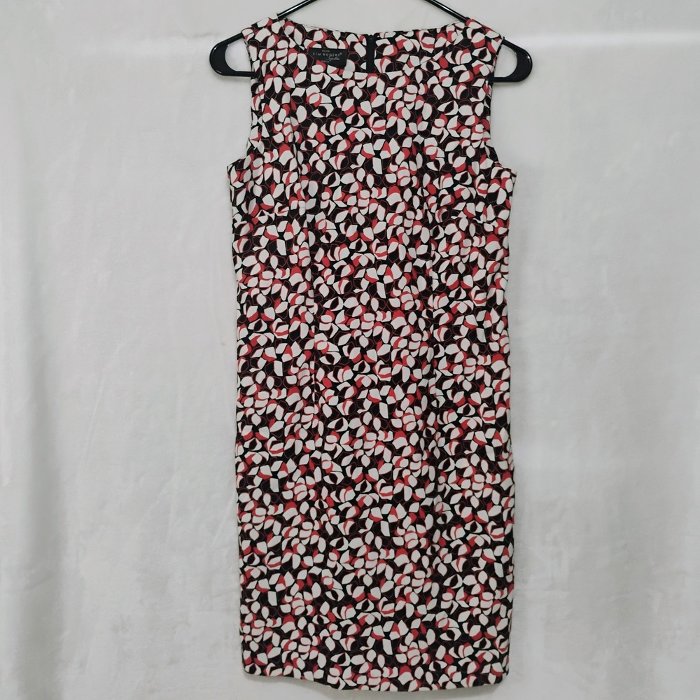 Kim Rogers Signature Petite Womens 6 Red Black White Geometric Sheath Dress Z